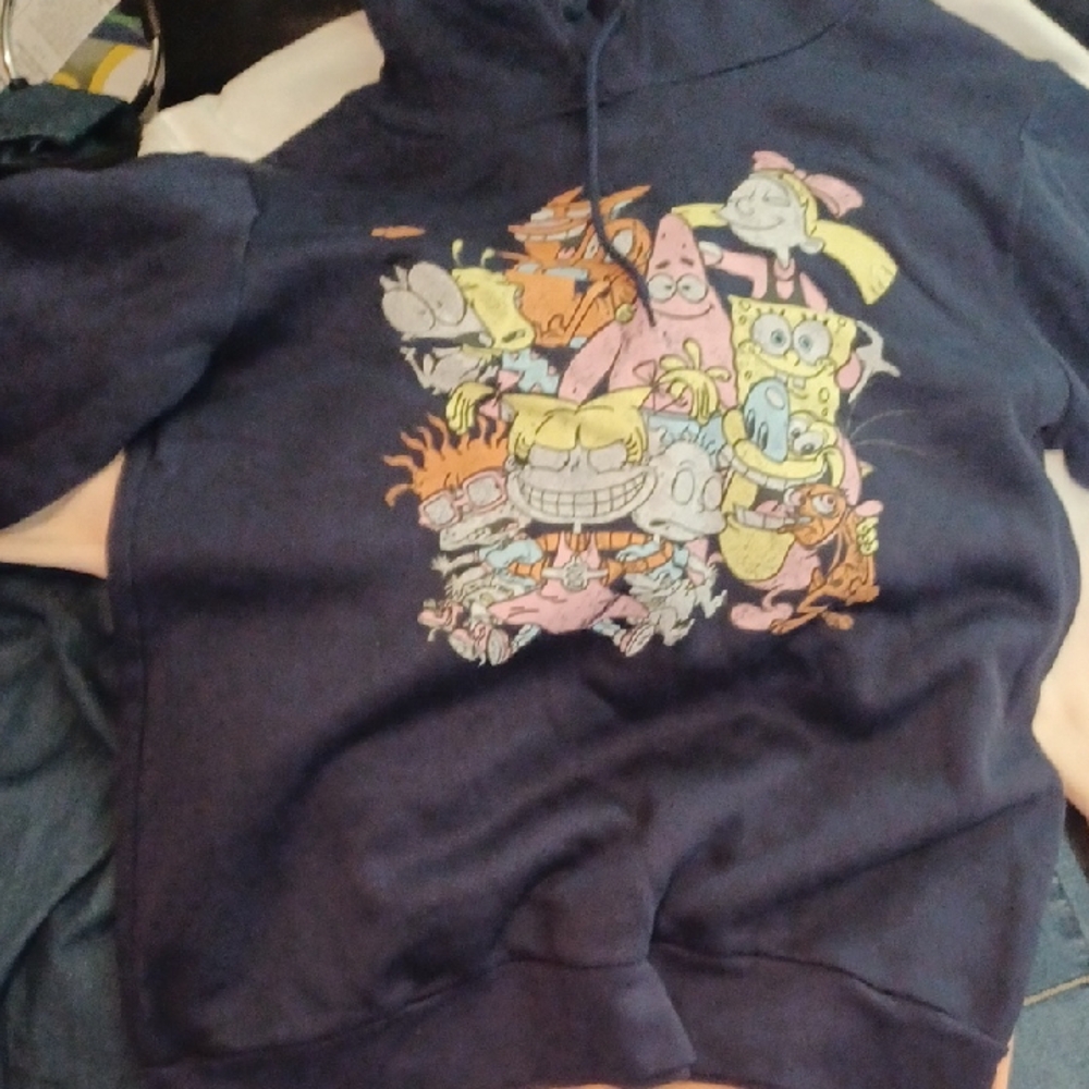 New Girls Navy Blue Cartoon Character Hoodie